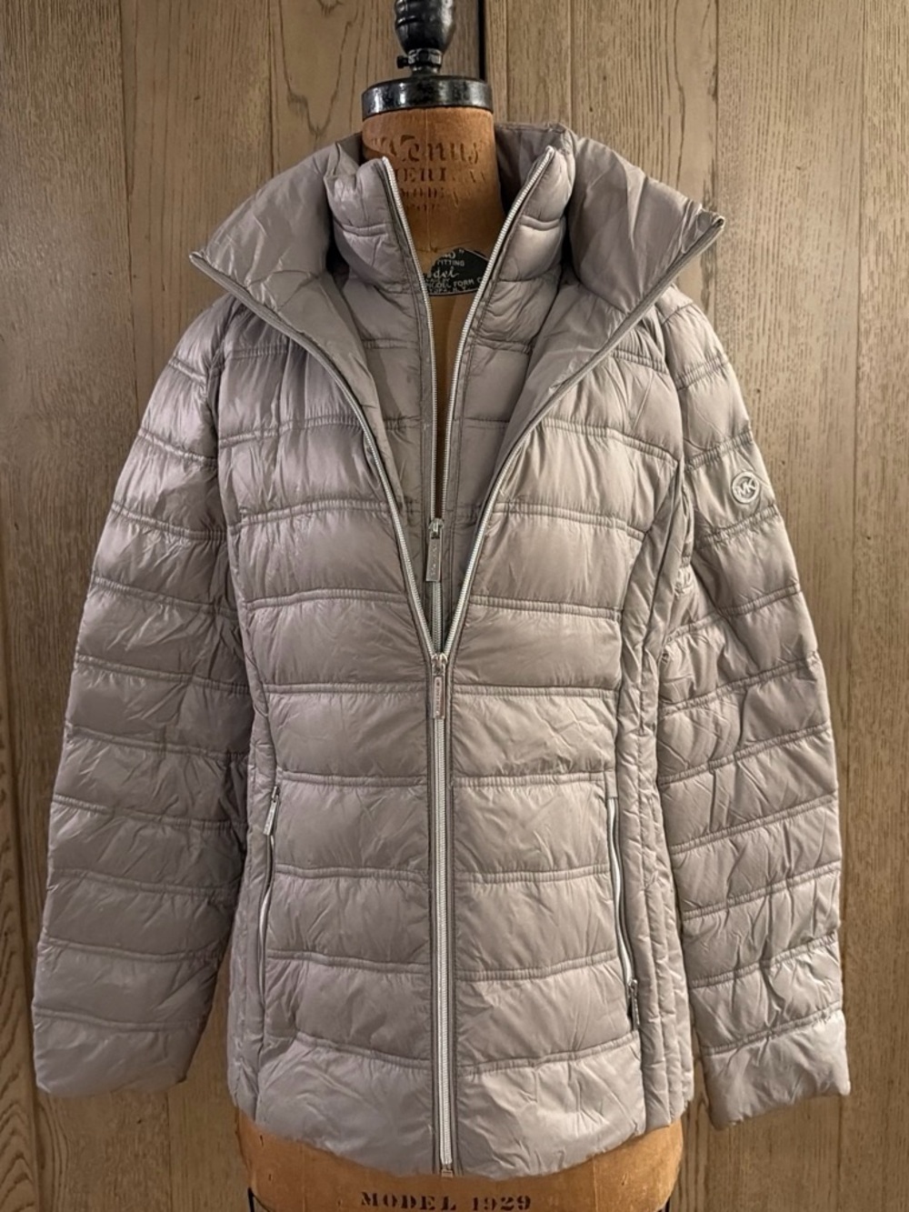 Michael Kors Light Taupe Quilted Packable Puffer Jacket